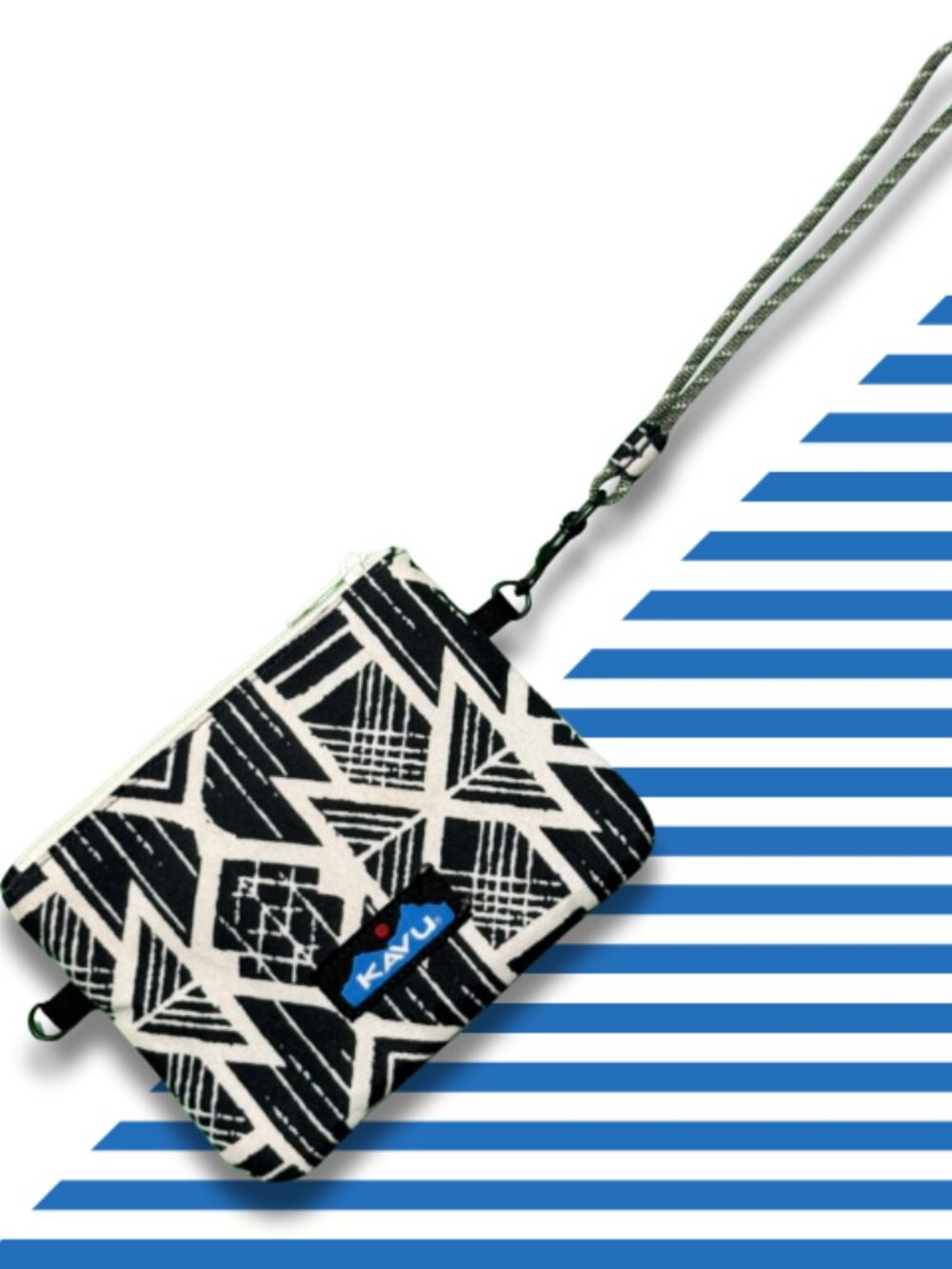 KAVU Go Time Wallet Crossbody Bifold Black White Geometric Canvas